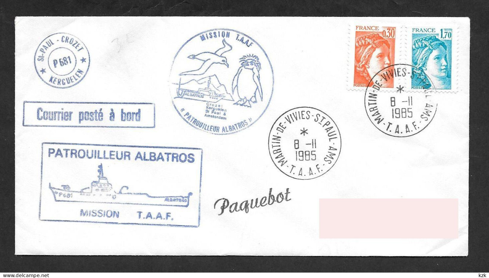 2 04	395	-	Pat. Albatros - Martin-de-Vivies 8/11/1985 - Posta Marittima