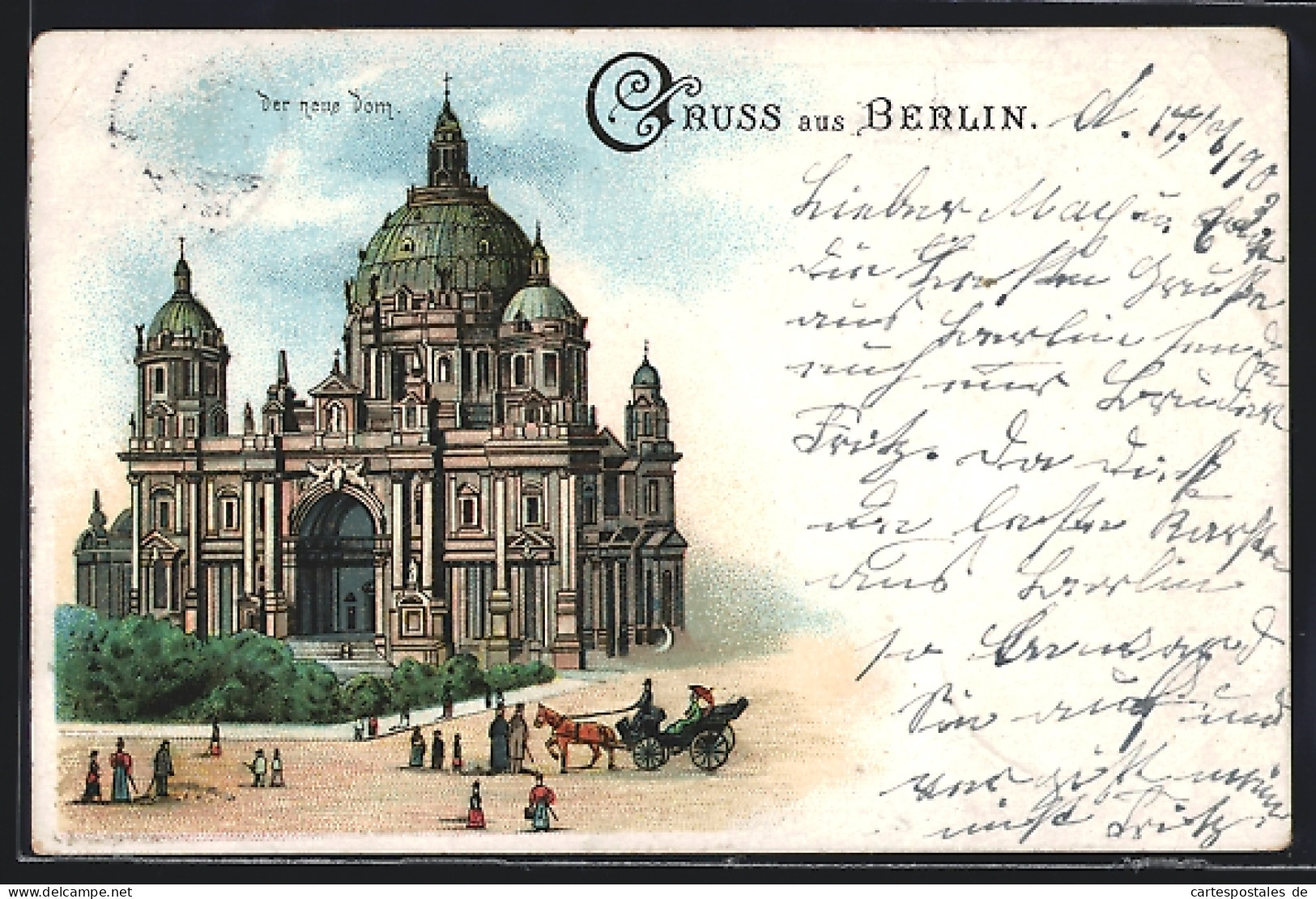 Lithographie Berlin, Der Neue Dom Mit Strasse  - Mitte