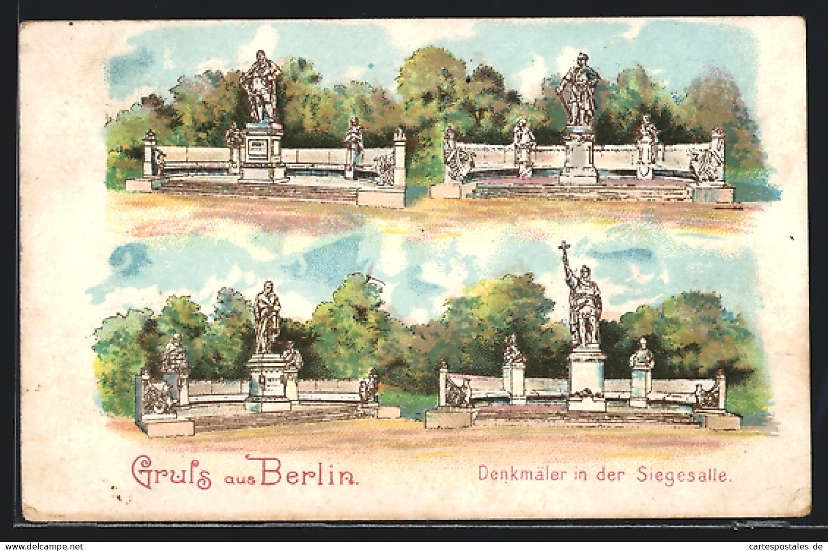 Lithographie Berlin-Tiergarten, Denkmäler In Der Siegesallee  - Tiergarten