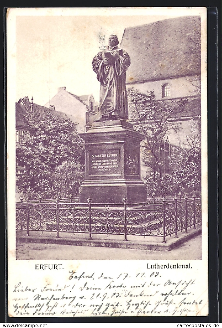 AK Erfurt, Lutherdenkmal Mit Gebäuden  - Erfurt