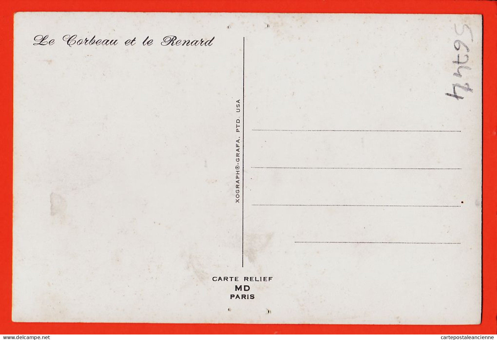 05511 / ⭐ ◉ Carte 3D Le CORBEAU Et Le RENARD 1965s MD Paris  XOGRAPH-GRAFA PTD USA  - Contes, Fables & Légendes