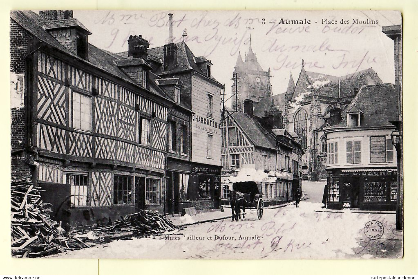 05762 / ⭐ ◉  AUMALE 76-Seine-Maritime Place Des MOULINS ( Charcuterie, Tas De Bois ) 30.03.1918 - BAILLEUR DUFOUR 3 - Aumale