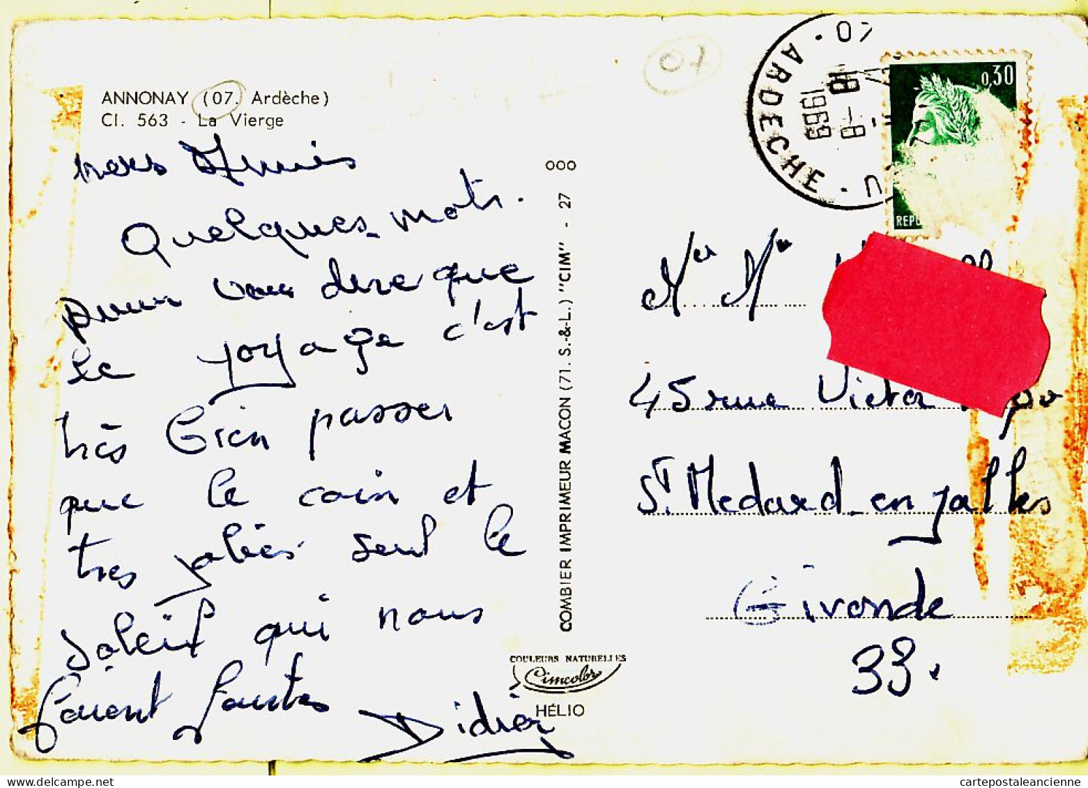 05604 / ⭐ (•◡•) ANNONAY 07-Ardèche La VIERGE CPM Postée 18.08.1969 - CIM COMBIER 563  - Annonay