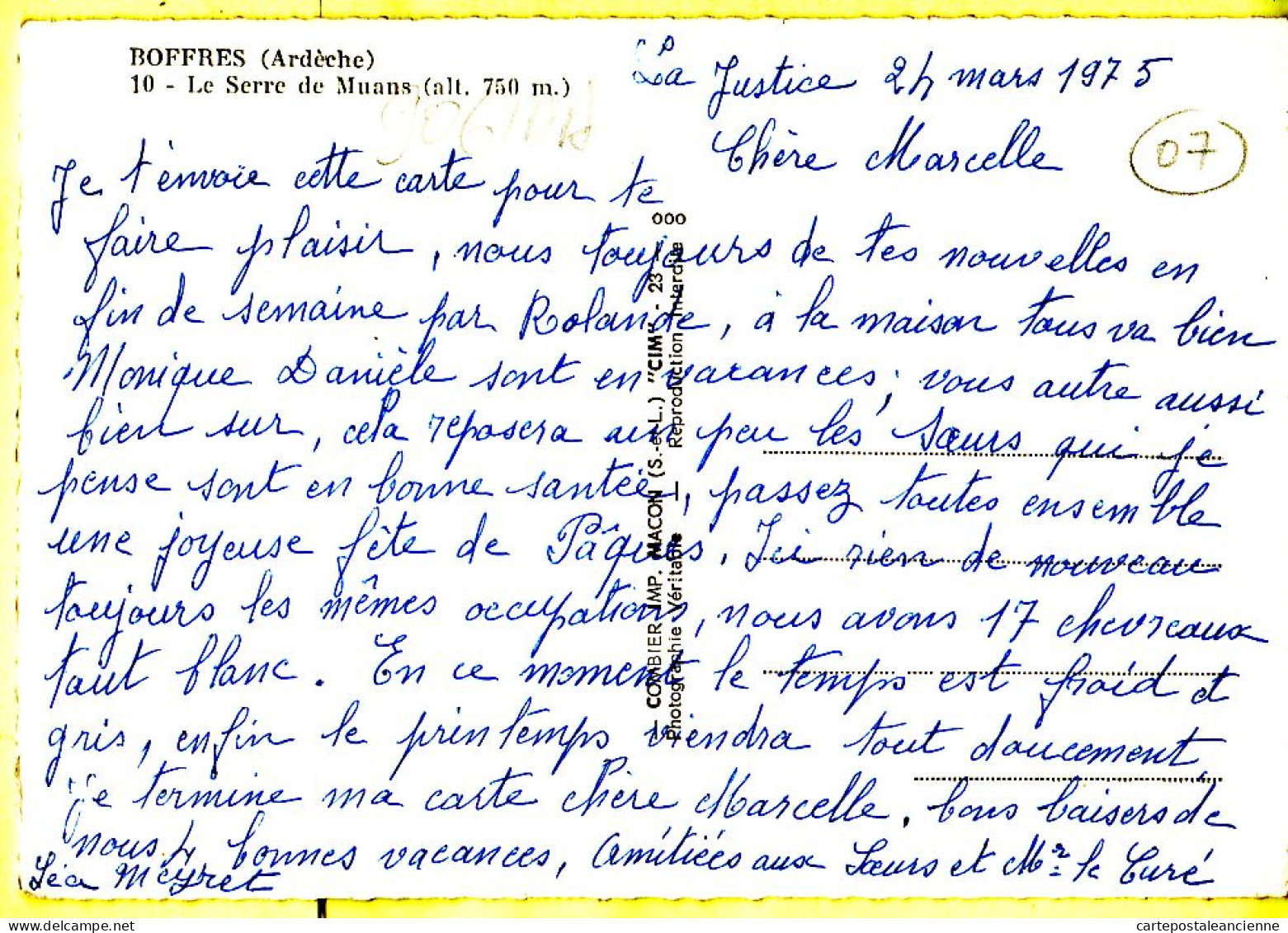 05620 ● BOFFRES 07-Ardèche La Serre De MUANS CPSM 1960s écrite 24.03.1975s - CIM COMBIER 10  - Autres & Non Classés