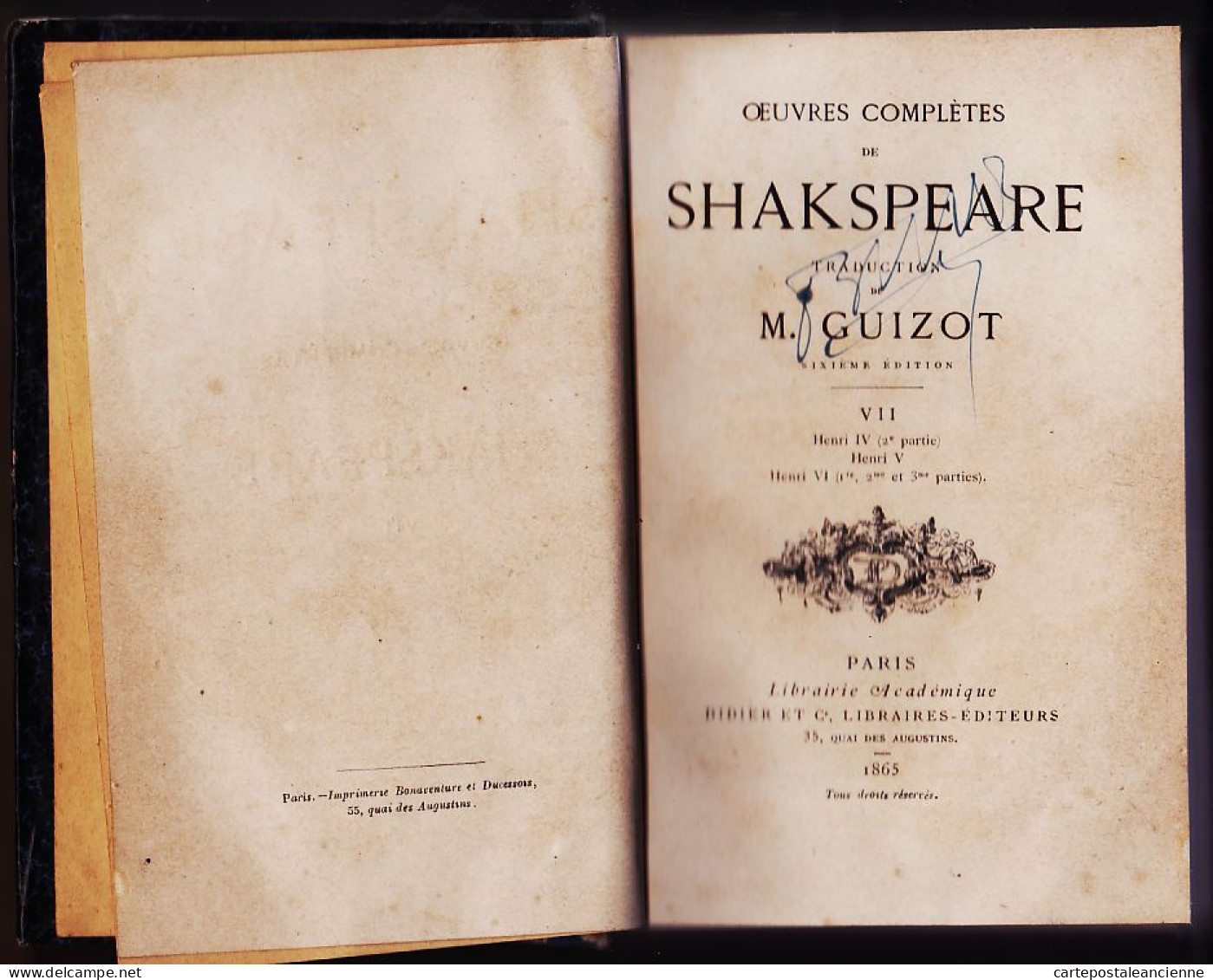 05705 / ⭐ ♥️ SHAKSPEARE Tome VII Des Oeuvres Complètes 1865 Traduction GUIZOT Henri IV-V-VI SHAKESPEARE Libraire DIDIER - 1801-1900