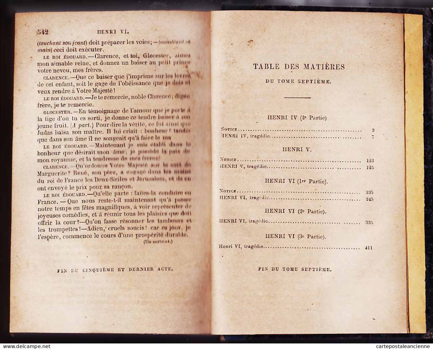 05705 / ⭐ ♥️ SHAKSPEARE Tome VII Des Oeuvres Complètes 1865 Traduction GUIZOT Henri IV-V-VI SHAKESPEARE Libraire DIDIER - 1801-1900