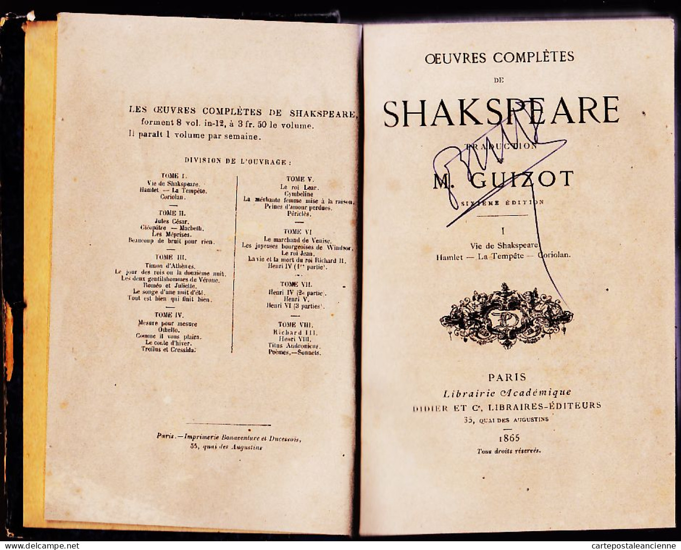 05701 / ⭐ ♥️ SHAKSPEARE Tome I Des Oeuv. Complètes 1865 Trad GUIZOT Hamlet Tempête Coriolan SHAKESPEARE Libraire DIDIER - 1801-1900