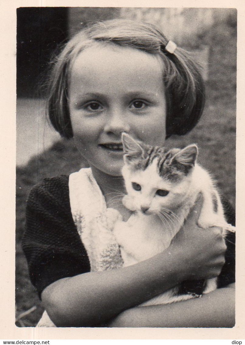 Photographie Photo Vintage Snapshot Chat Cat Enfant Fillette - Otros & Sin Clasificación