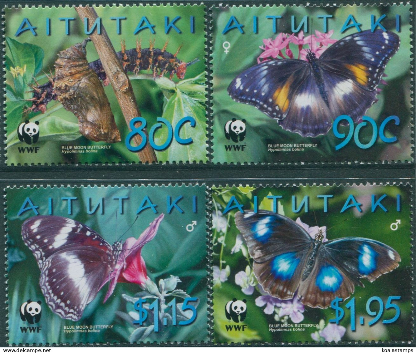 Aitutaki 2008 SG723-726 WWF Butterflies Set MNH - Cookeilanden