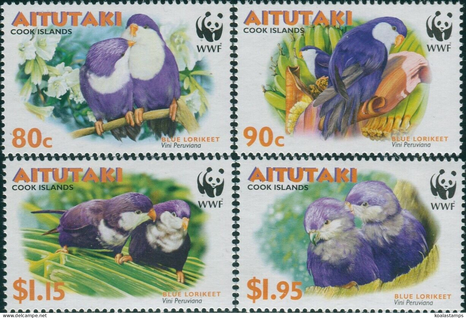 Aitutaki 2002 SG717-720 WWF Blue Lorikeet Set MNH - Cookeilanden