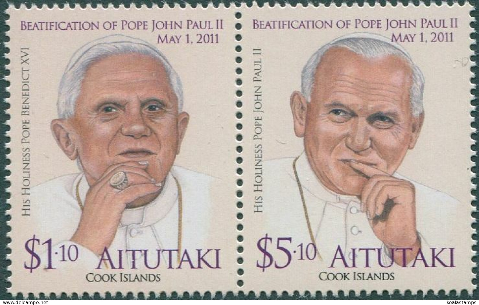 Aitutaki 2012 SG776a Pope John Paul II Pair MNH - Cookeilanden