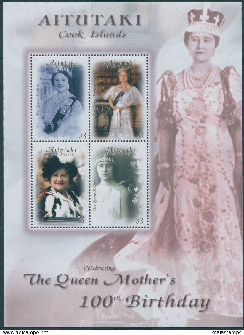Aitutaki 2000 SG707a Queen Mother 100th Birthday Sheetlet MNH - Cookeilanden