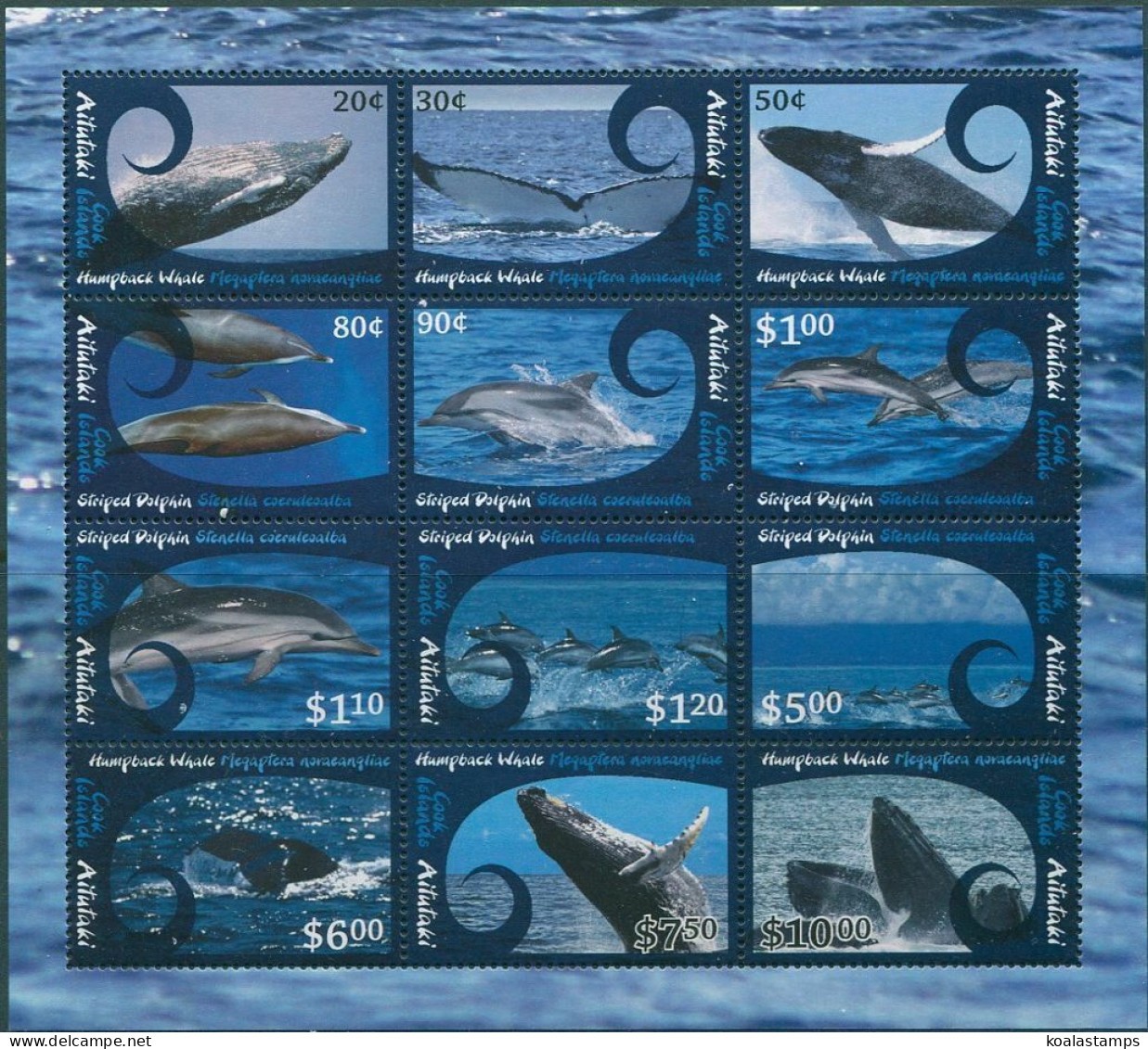 Aitutaki 2012 SG802 Whales Dolphins MS MNH - Cookeilanden