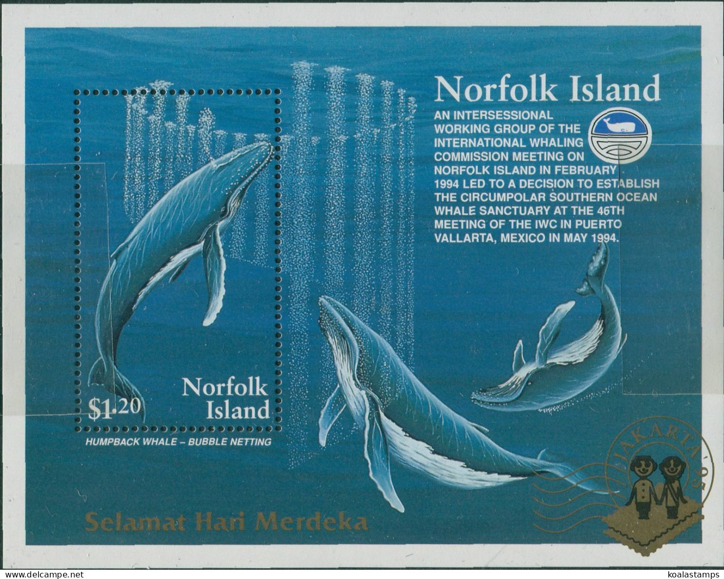 Norfolk Island 1995 SG595 Whales Jakarta MS MNH - Ile Norfolk