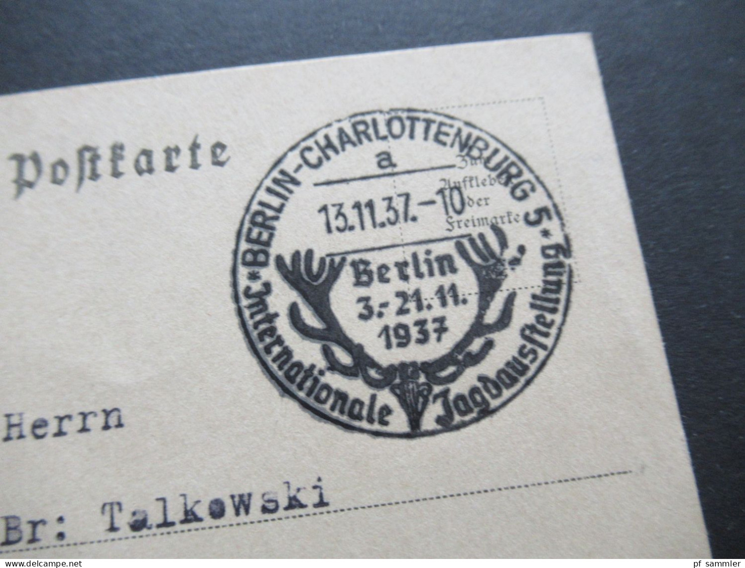 3.Reich 1937 Winterhilfswerk Schiffe MiF Postkarte Sonderstempel Verlin Charlottenburg Internationale Jagd Ausstellung - Brieven En Documenten