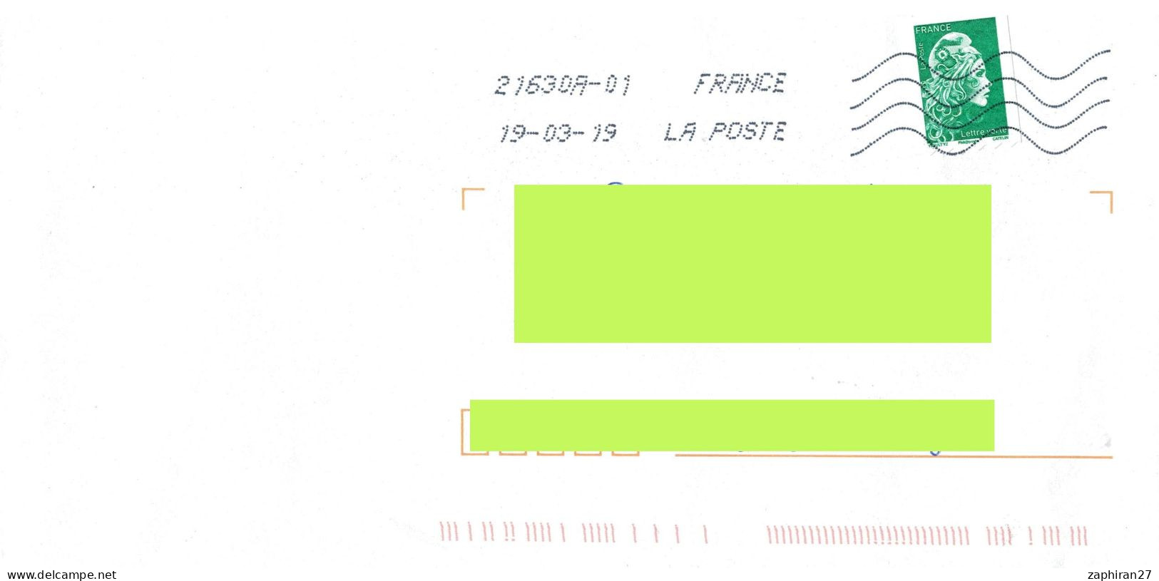 2018 N 1601 ROULETTE ADHESIVE VERT MARIANNE L'ENGAGEE  OBLITEREE SUR LETTRE #920# - Oblitérés