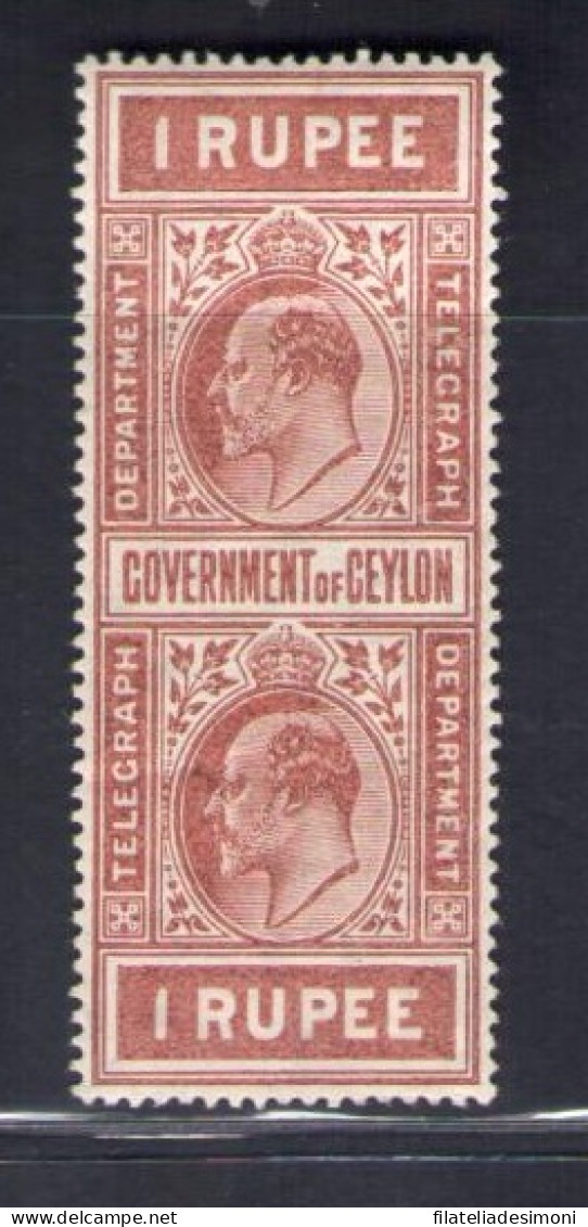 1903-04 Ceylon, Stanley Gibbons Telegrafici N. 159 - 1 Red Brown - MH* - Autres & Non Classés