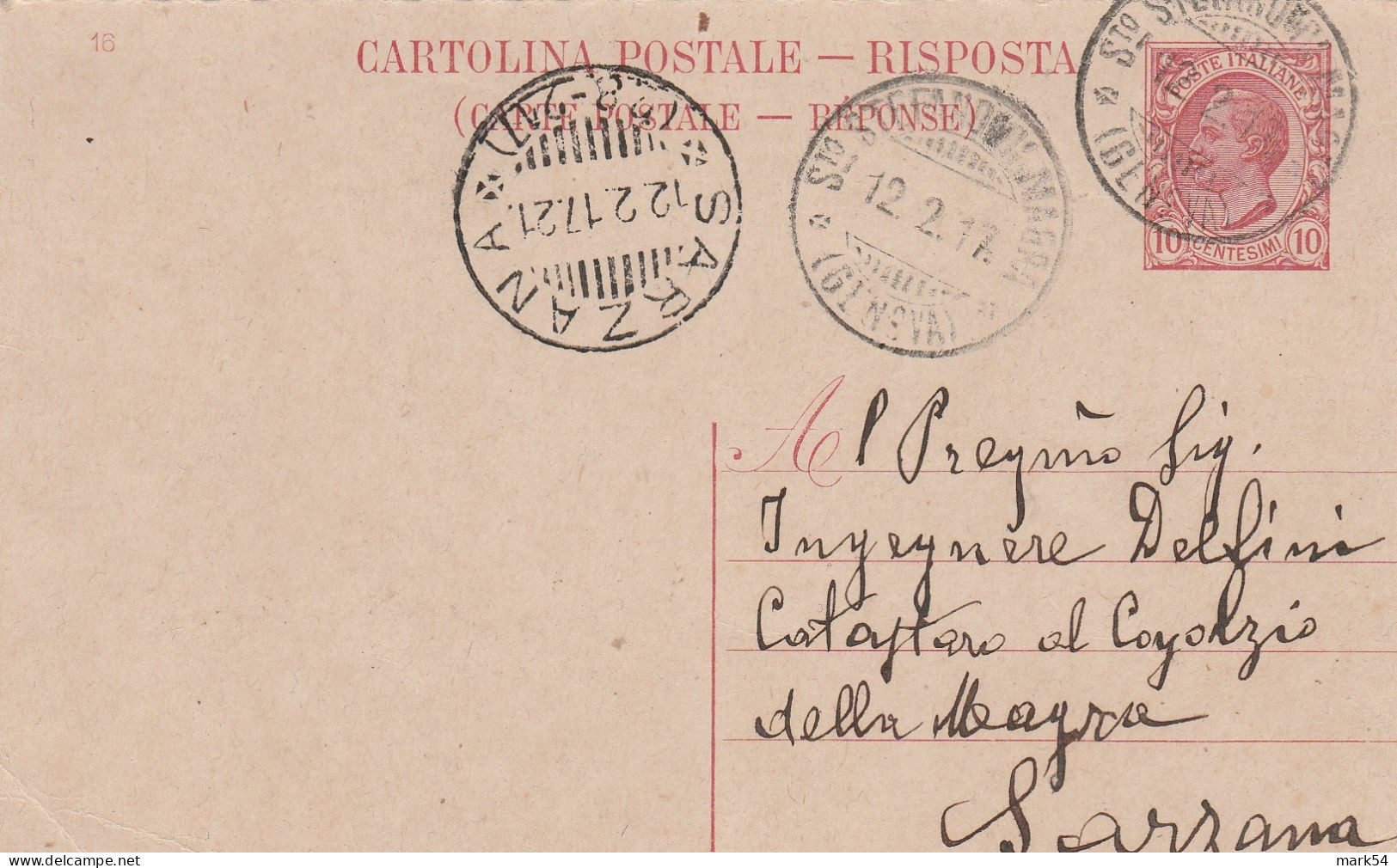 E 235 Sarzana Frazionario 28-217 Del 1917 - Storia Postale