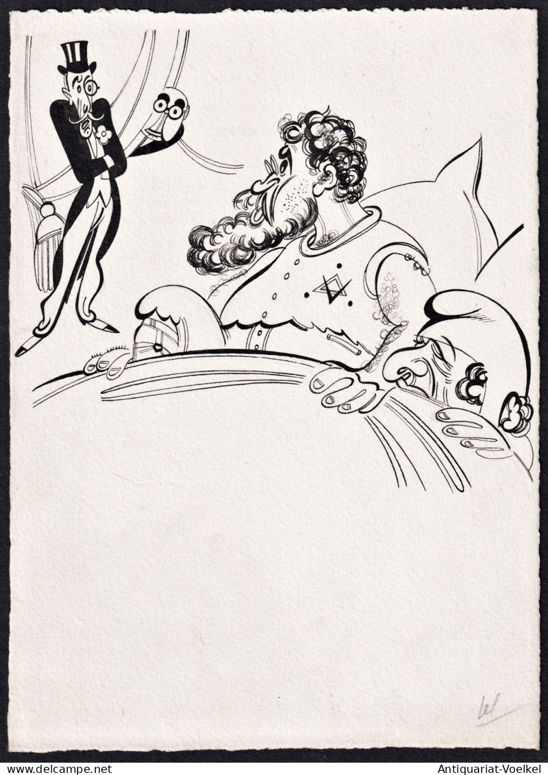 Original Caricatural Illustrations For Lucien Rebatet's Book „Le Diable à L’Hôtel Matignon“ - Stiche & Gravuren