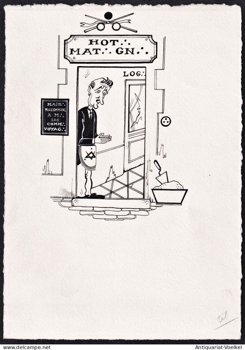 Original Caricatural Illustrations For Lucien Rebatet's Book „Le Diable à L’Hôtel Matignon“ - Stiche & Gravuren