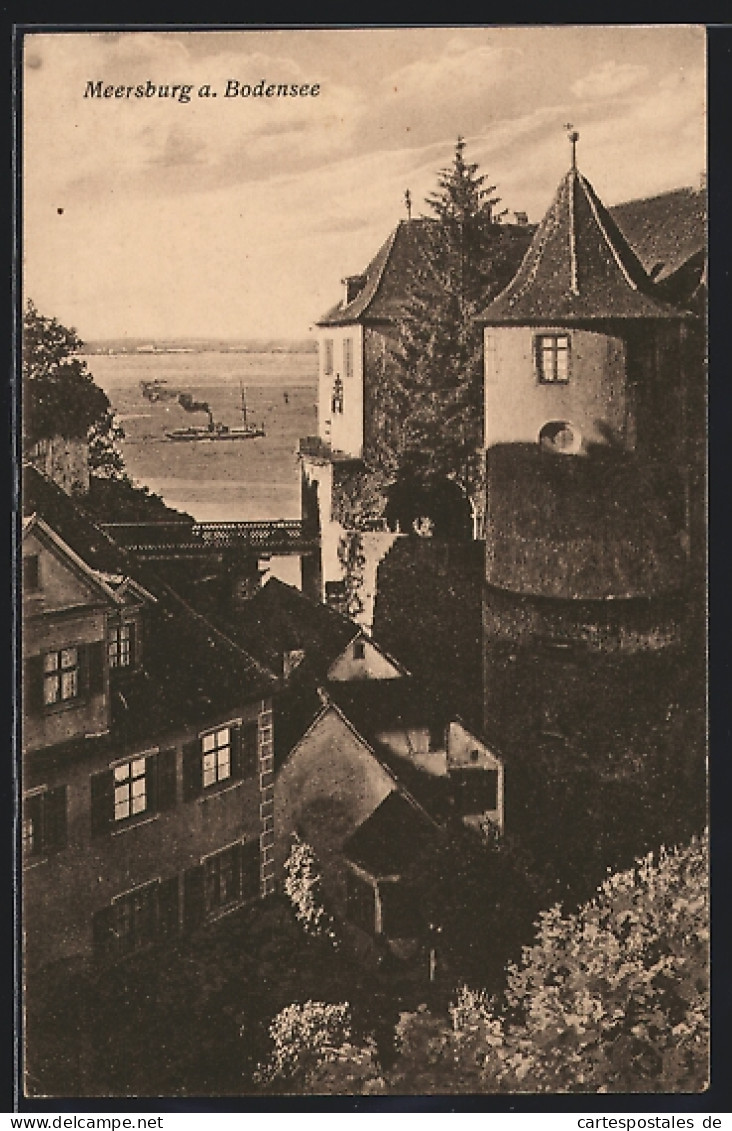 AK Meersburg, Häuserpartie Mit Blick Zum Bodensee, Dampfer  - Meersburg