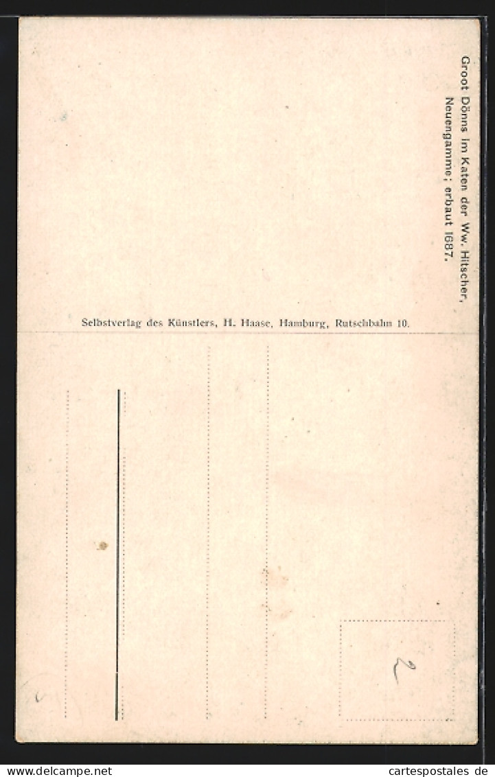 Künstler-AK Hamburg-Neuengamme, Groot Dönns, Kate Der Witwe Hitscher, Erbaut 1687  - Bergedorf