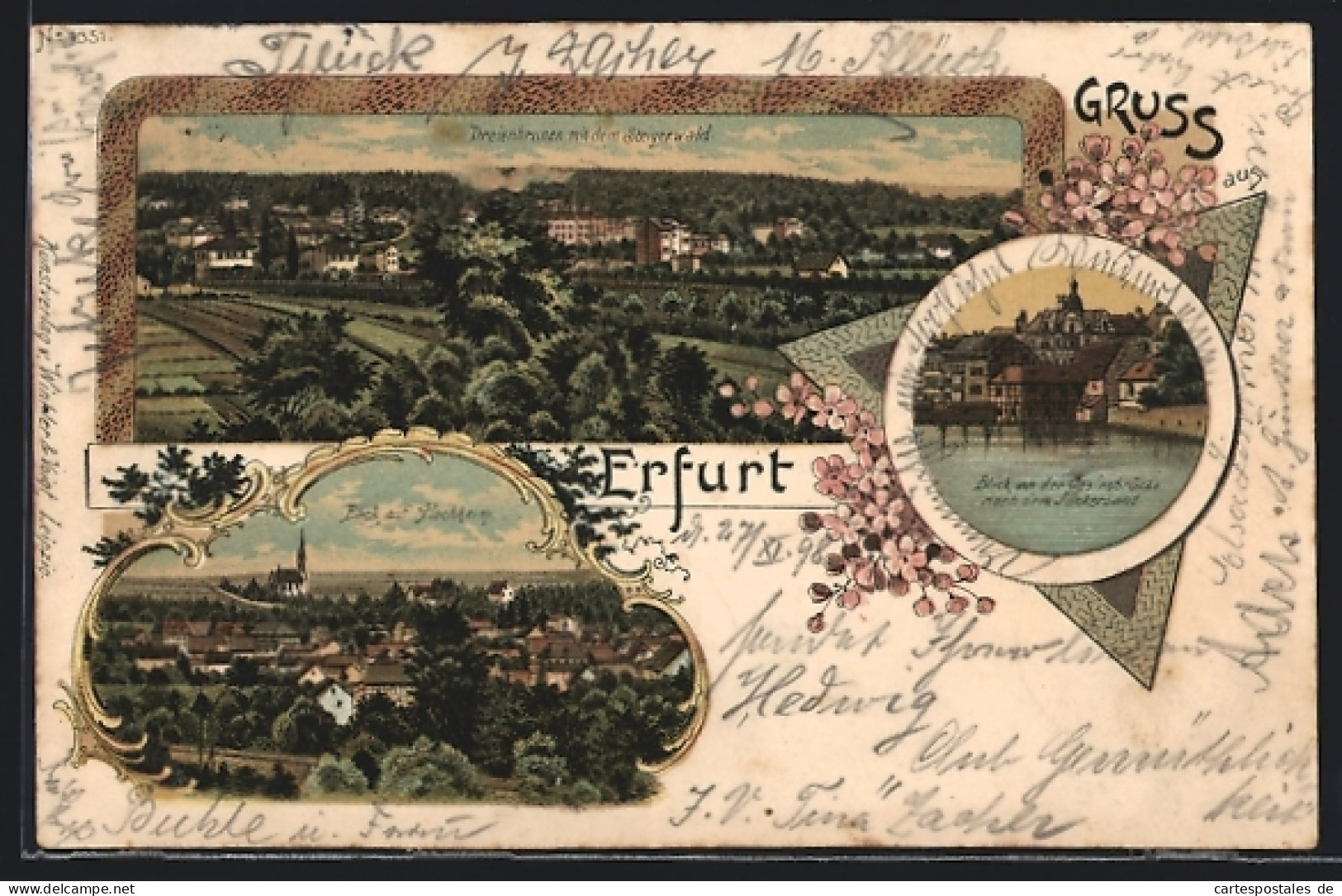 Lithographie Erfurt, Dreienbrunen Mit Dem Steigerwald, Hochheim, Junkersand  - Erfurt