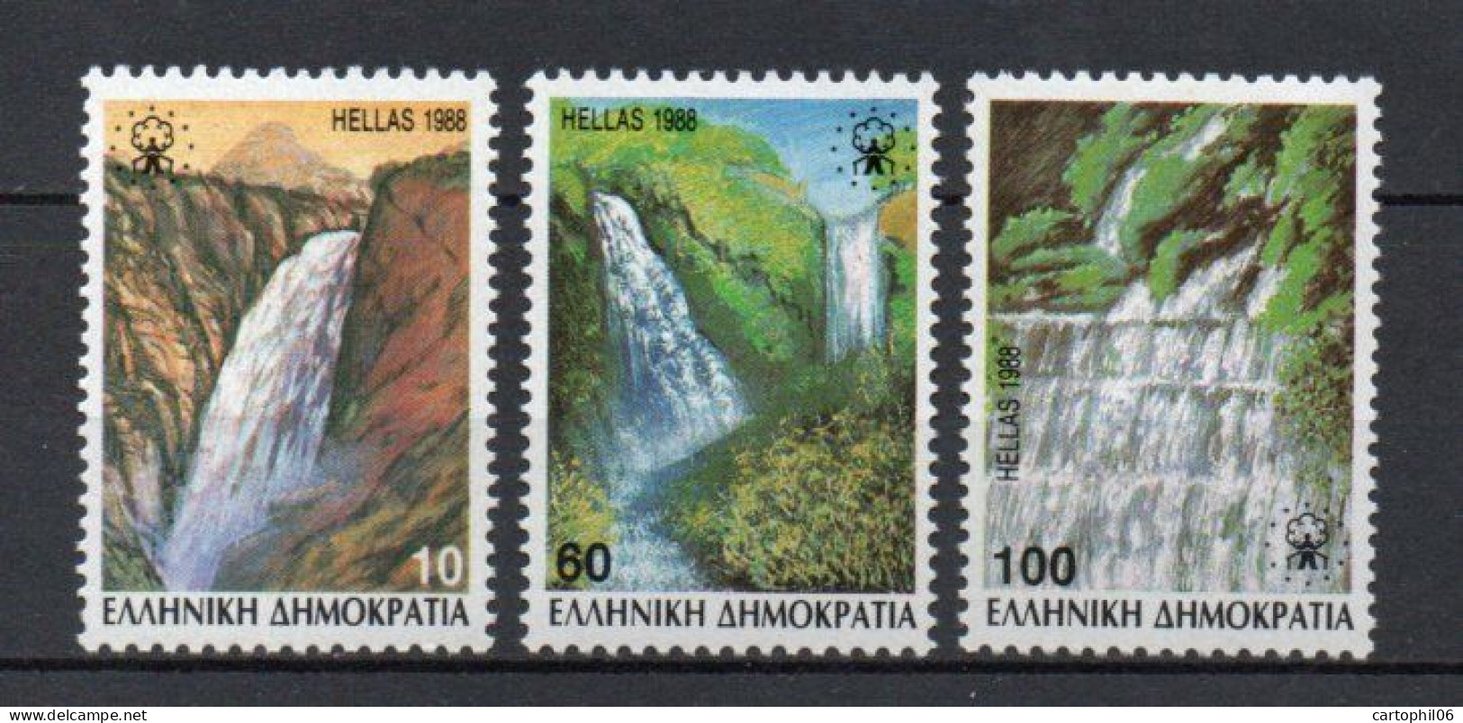 - GRÈCE N° 1675/77 Neufs ** MNH - Série CATARACTES 1988 (3 Timbres Dentelés 12½ X 13½) - Cote 20,00 € - - Neufs