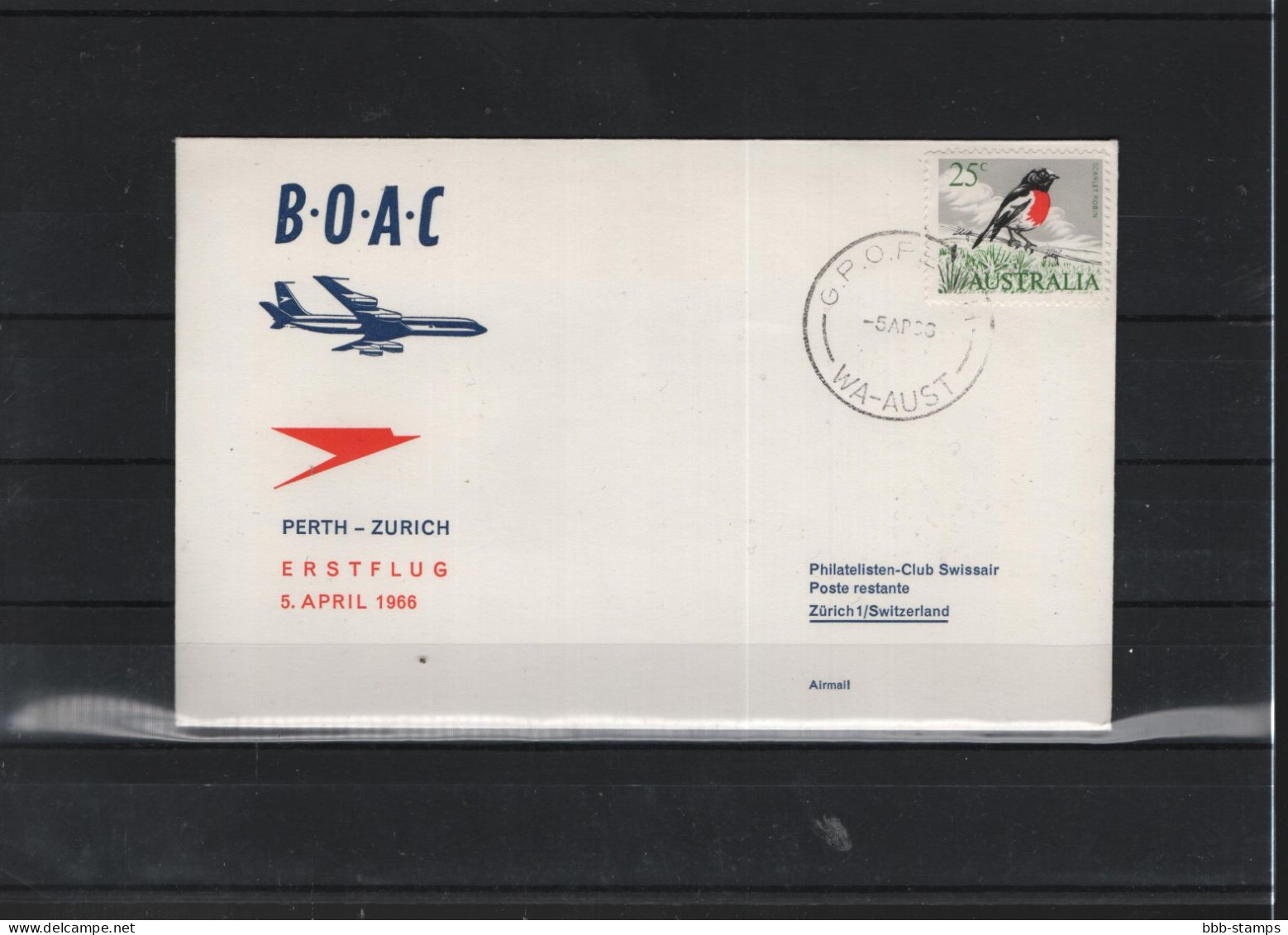 Schweiz Luftpost FFC BOAC 5.4.1966 Perth - Zürich - Erst- U. Sonderflugbriefe