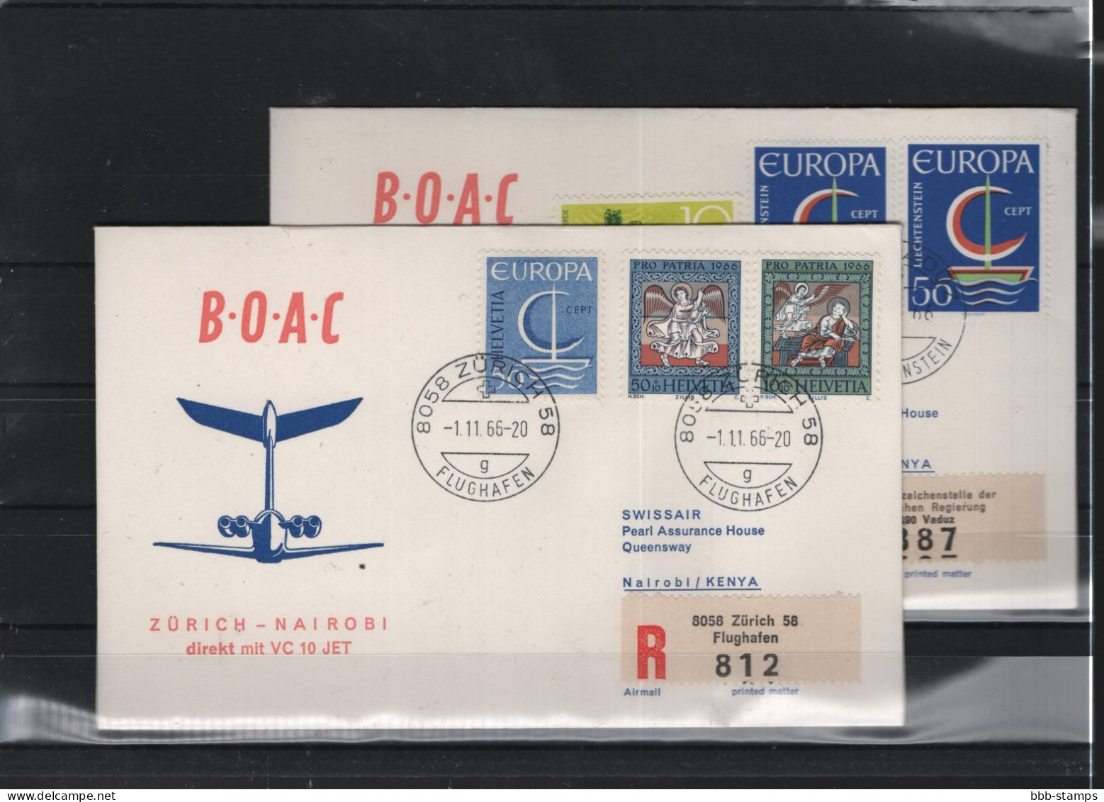Schweiz Luftpost FFC BOAC 1.11.1966 Zürich - Nairobi Vv - Premiers Vols