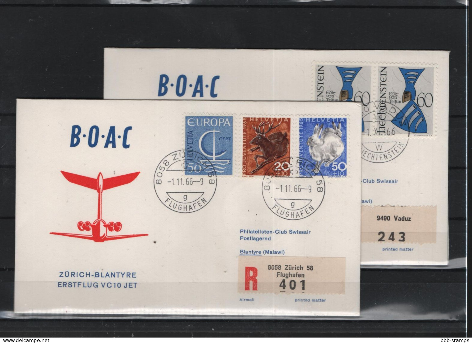 Schweiz Luftpost FFC BOAC 1.11.1966 Zürich - Blantyre Vv - First Flight Covers