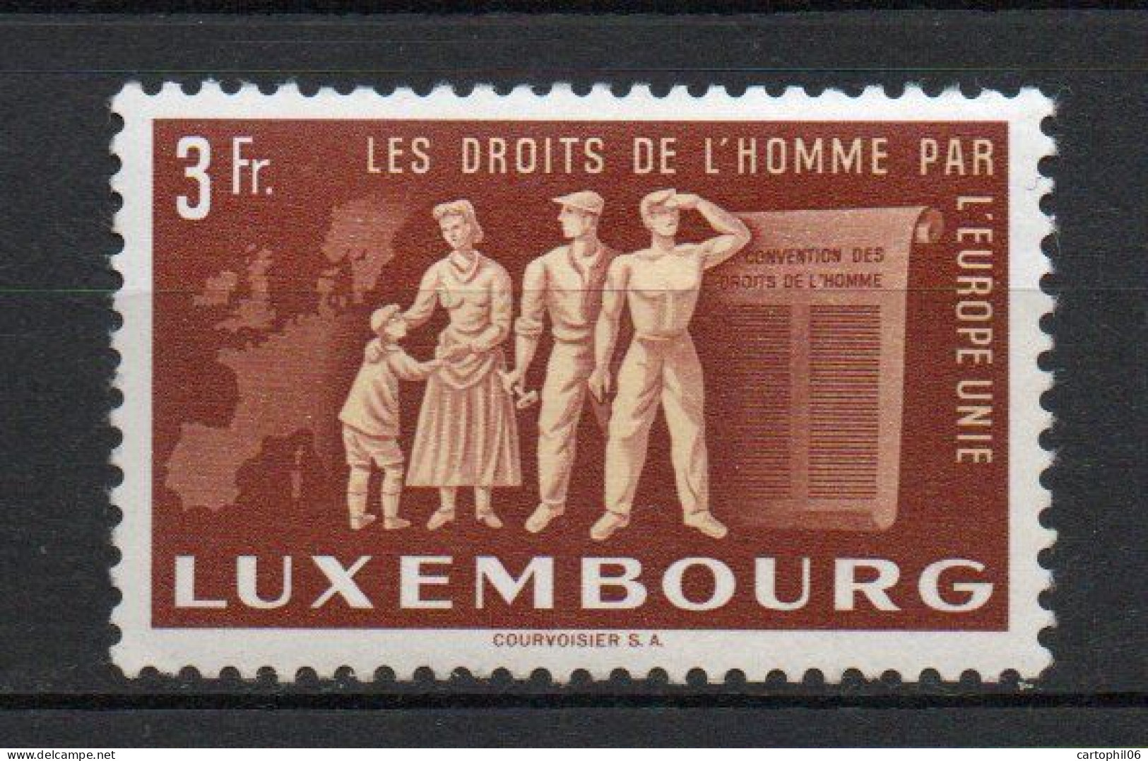 - LUXEMBOURG N° 447 Neuf ** MNH - 3 F. Brun-rouge Europe Unie 1951 - Cote 60,00 € - - Neufs