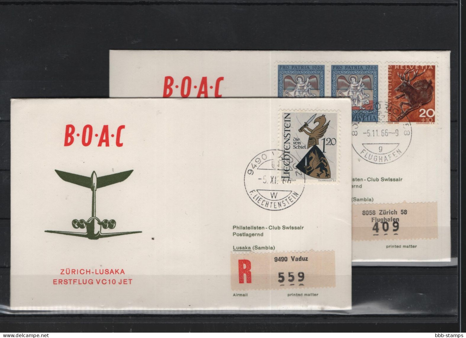 Schweiz Luftpost FFC BOAC 5.11.1966 Zürich -  Lusaka - Erst- U. Sonderflugbriefe