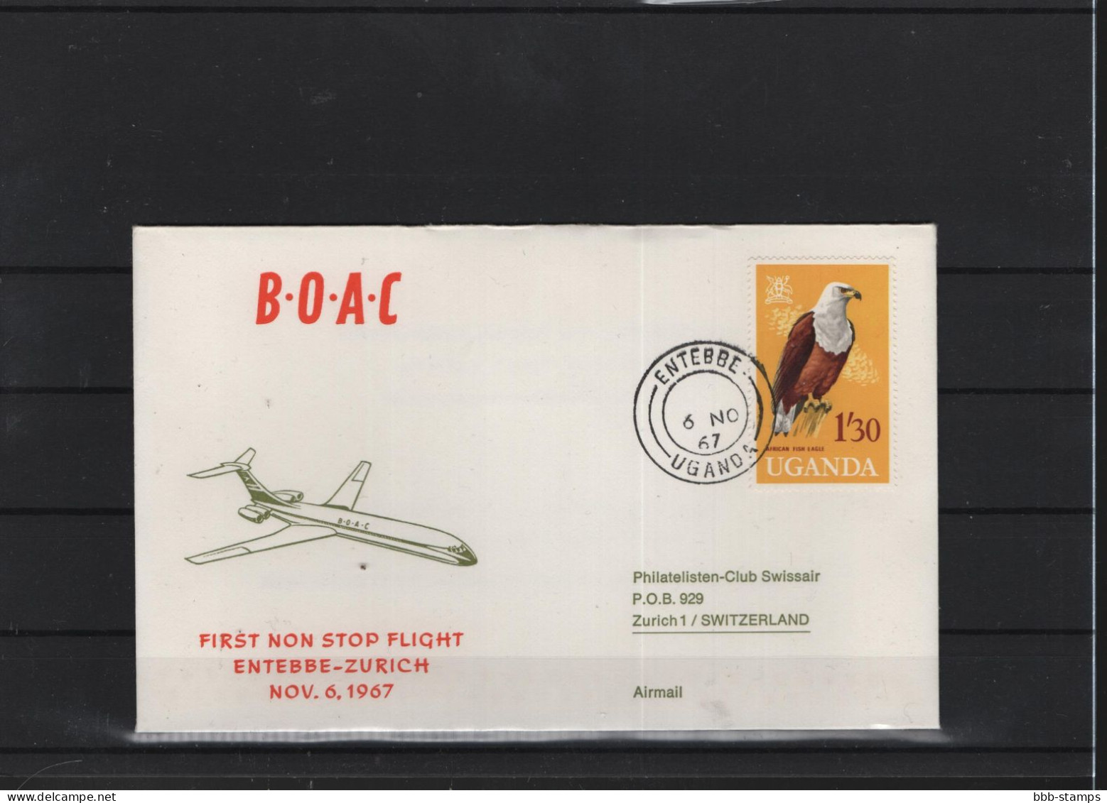 Schweiz Luftpost FFC BOAC 6.11.1966 Entebbe - Zürich - First Flight Covers