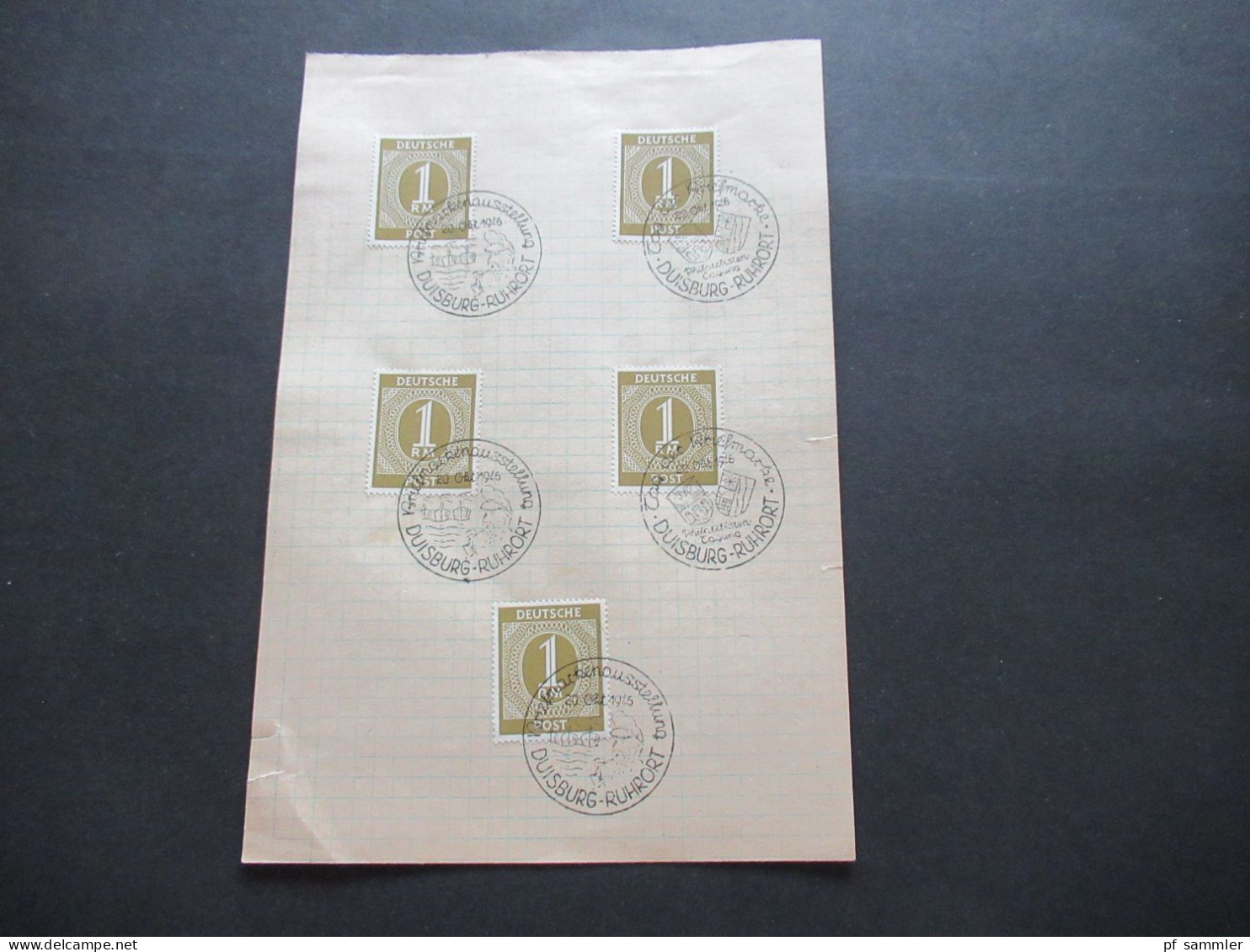 Kontrollrat Ziffer 1 RM Nr.937 (5) Auf Blanko Blatt Jeweils Mit Sonderstempel Briefmarkenausstellung Duisburg Ruhrort - Storia Postale