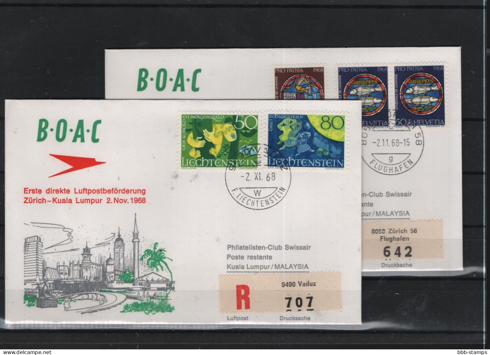 Schweiz Luftpost FFC BOAC 2.11.1968 Zürich - Kuala Lumpur - Primeros Vuelos