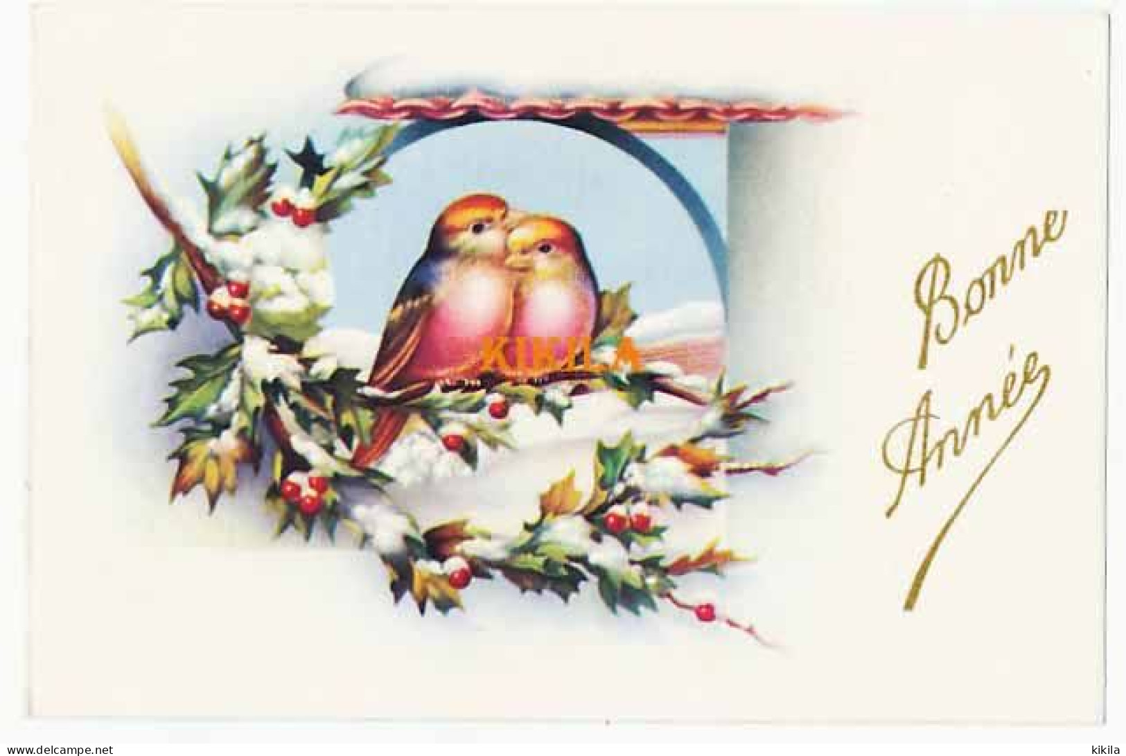 CPSM 10.4 X 6.9 Bonne Année  Neige  Houx Couple Oiseaux Carte De Voeux - New Year