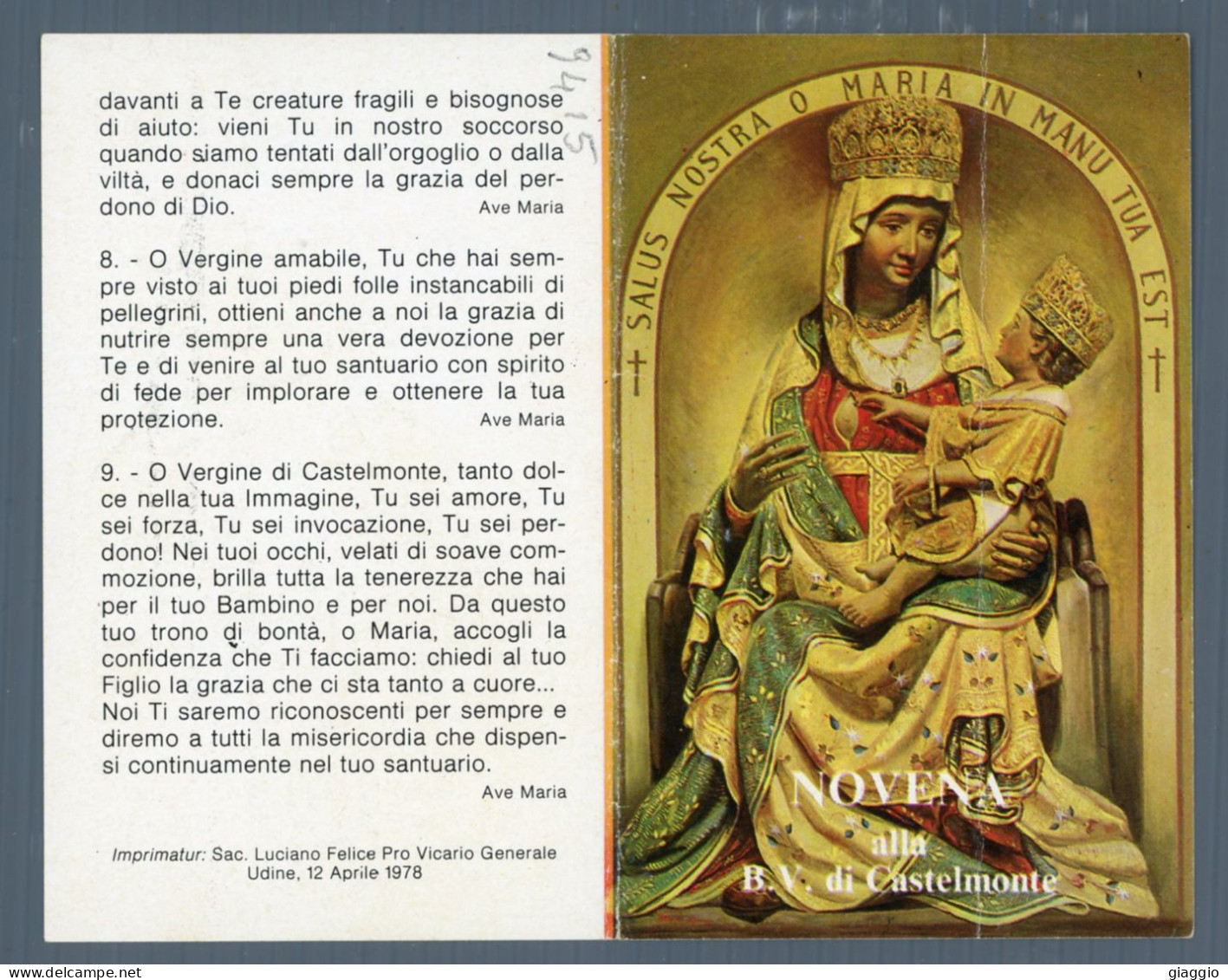 °°° Santino N. 9415 - B. V. Di Castelmonte °°° - Godsdienst & Esoterisme