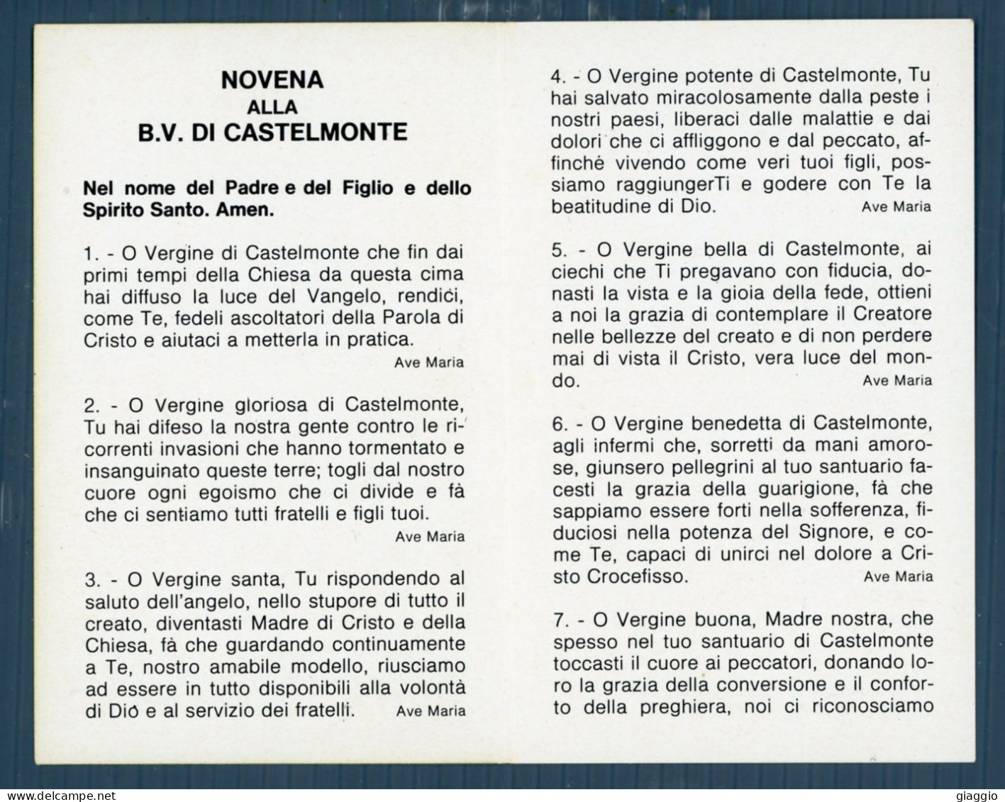 °°° Santino N. 9415 - B. V. Di Castelmonte °°° - Religion &  Esoterik