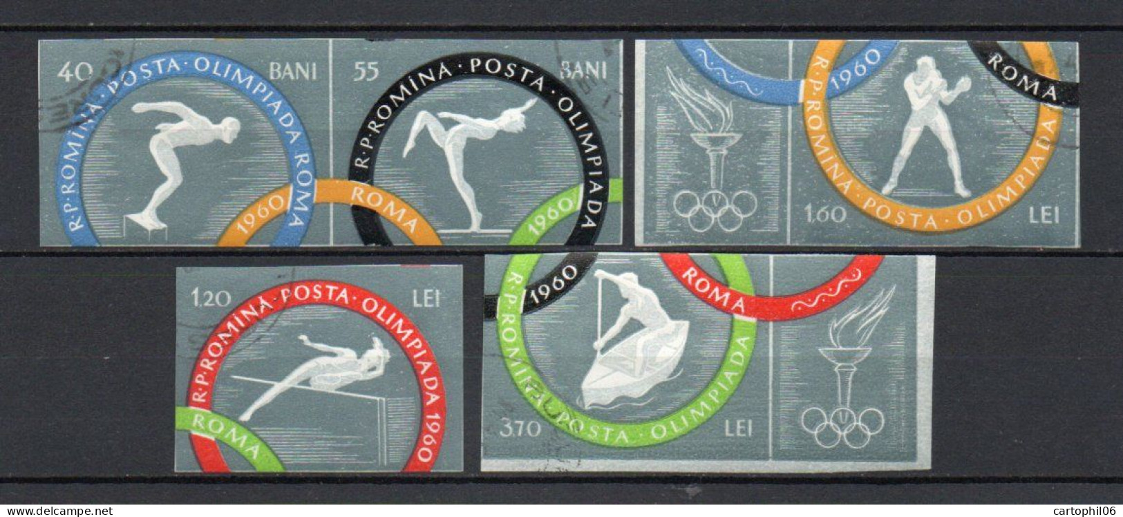 - ROUMANIE N° 1715/19 Oblitérés - Série Jeux Olympiques Rome 1960 NON DENTELÉS (5 Timbres) - Cote 30,00 € - - Used Stamps