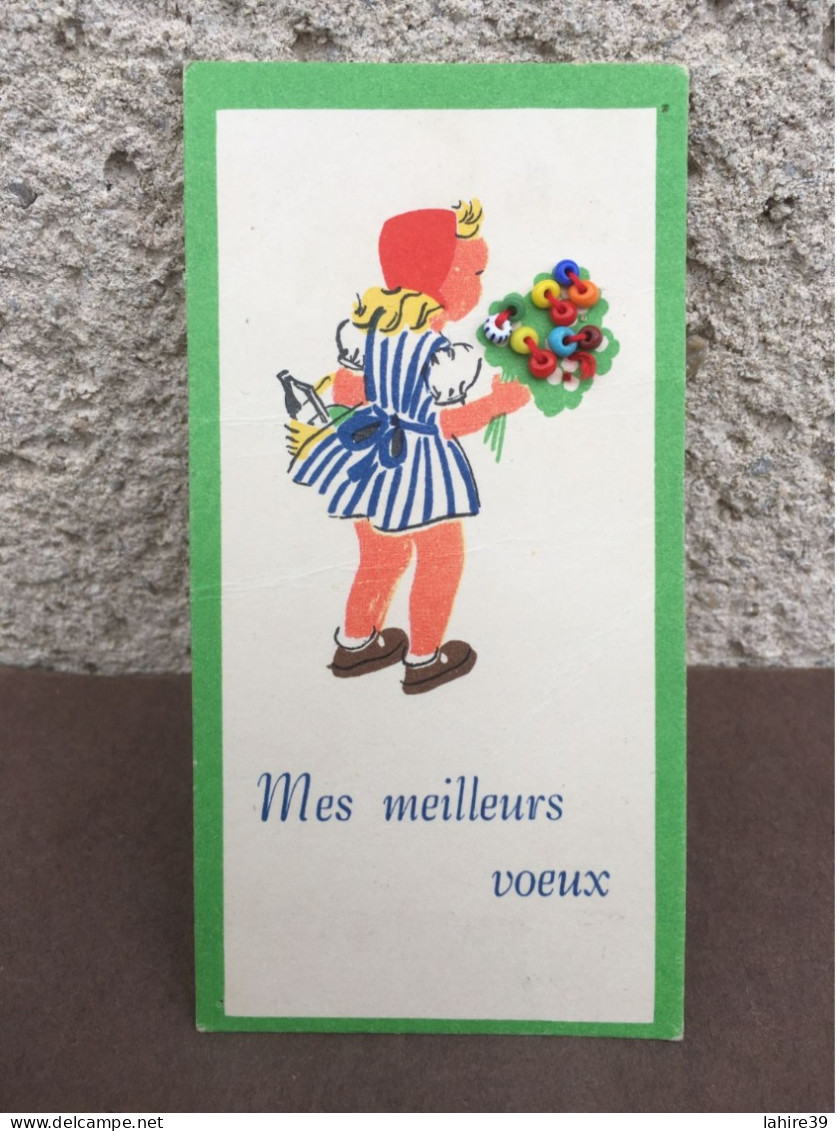 Petite Carte De Voeux / Meilleurs Voeux / Fille Avec Un Bouquet De Fleurs / En Perles Cousues - Non Classificati