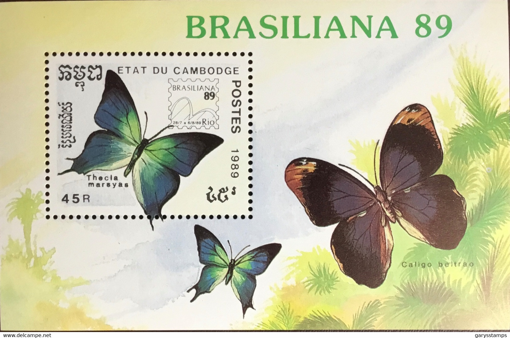 Cambodia 1989 Brasiliana Butterflies Minisheet MNH - Papillons