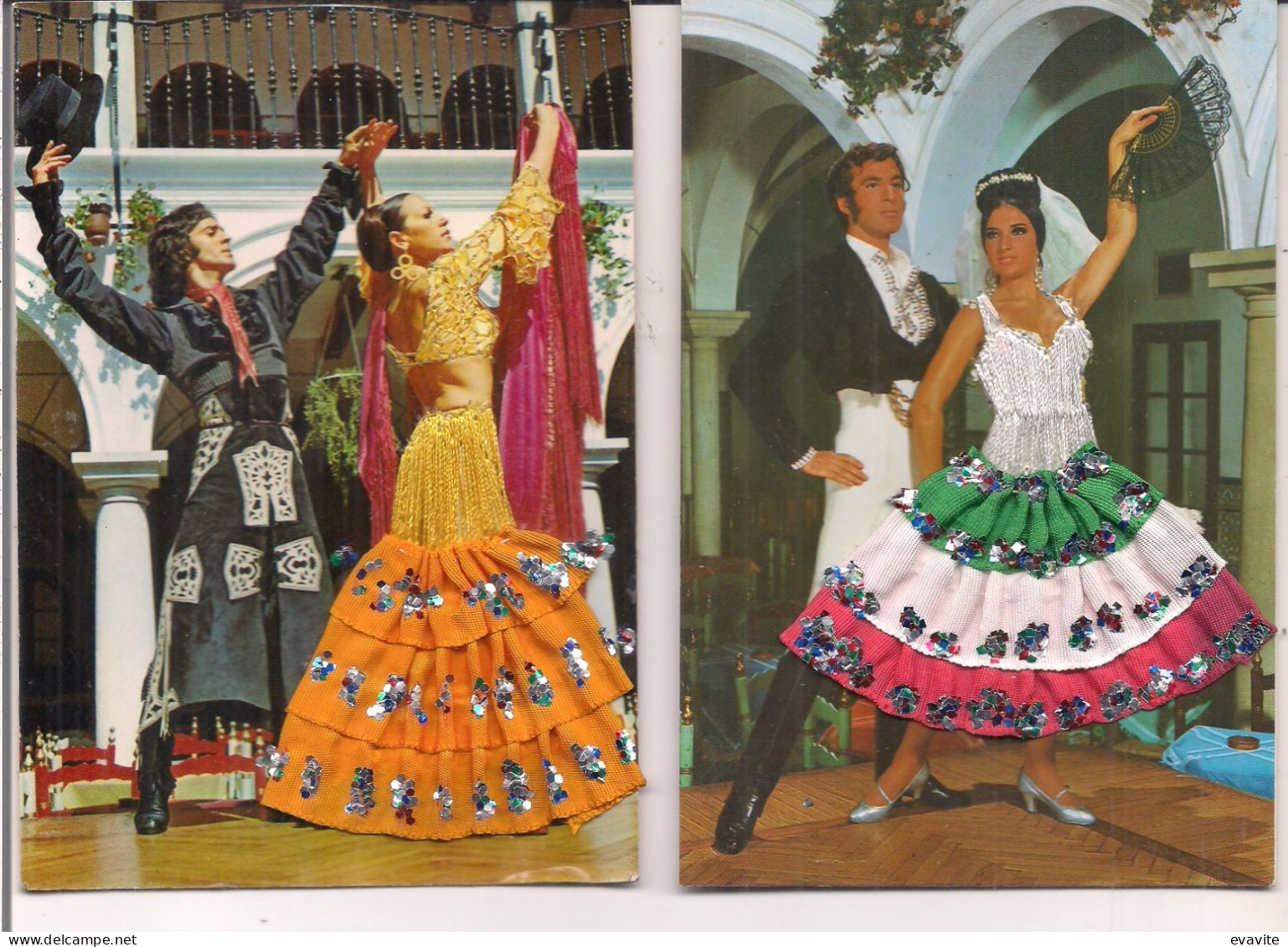 Lot De 2 CP Brodées   Espagne    Danse, Couple - Embroidered