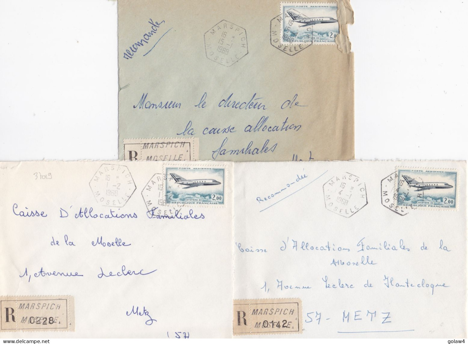 37019# LOT 5 LETTRES FRANCHISE PARTIELLE RECOMMANDE Obl MARPICH MOSELLE 1968 Pour METZ 57 - Cartas & Documentos