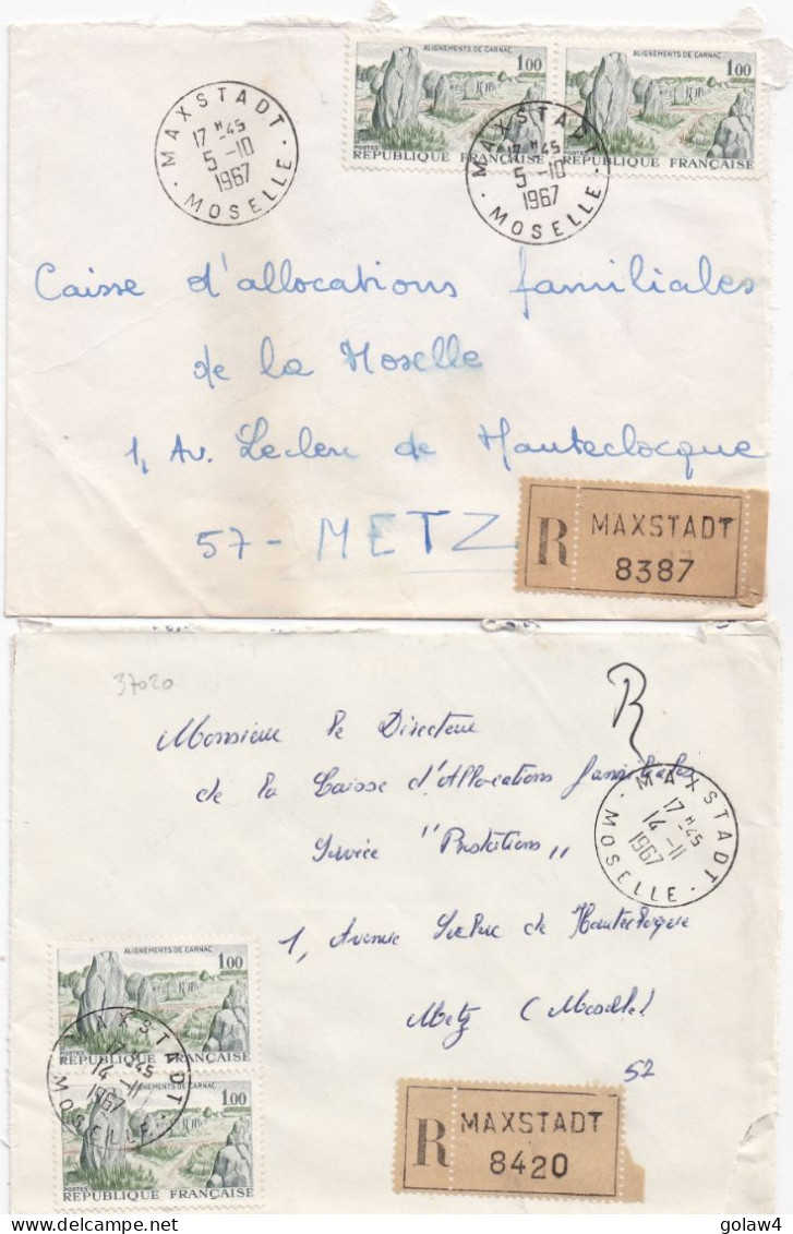 37020# LOT 2 LETTRES FRANCHISE PARTIELLE RECOMMANDE Obl MAXSTADT MOSELLE 1967 Pour METZ 57 - Cartas & Documentos