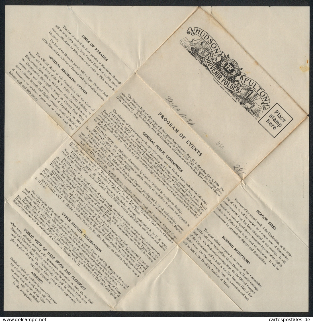Klapp-AK Hudson & Fulton Souvenir Folder, The Landing Of Hendrik Hudson, Statue Of Liberty  - Historische Persönlichkeiten