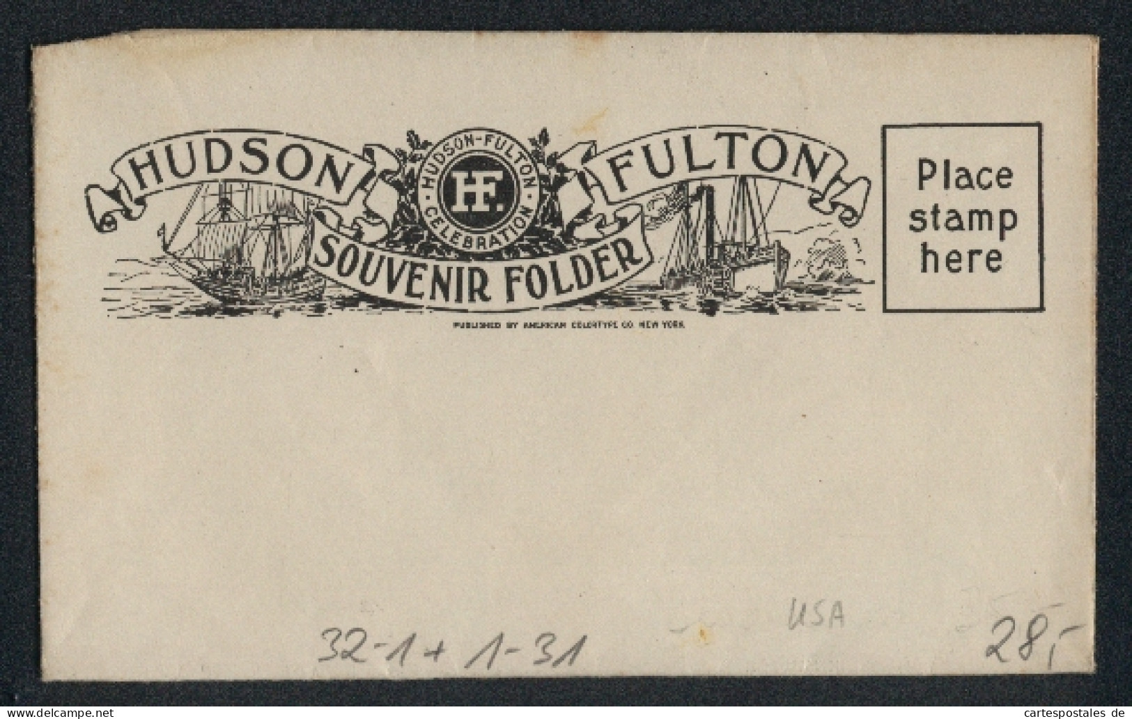 Klapp-AK Hudson & Fulton Souvenir Folder, The Landing Of Hendrik Hudson, Statue Of Liberty  - Historische Figuren