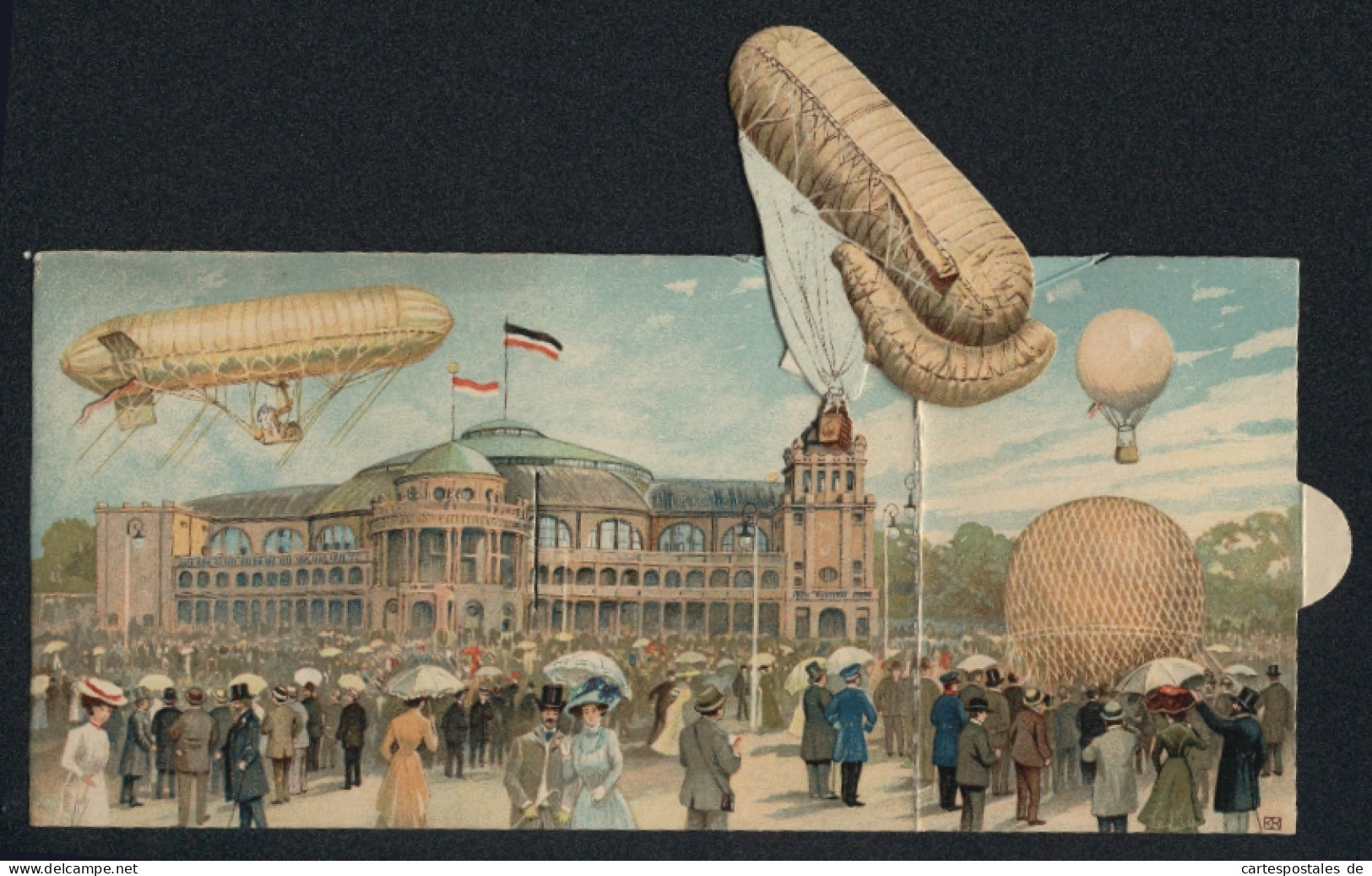 Mechanische-AK Frankfurt A. M., Internationale Luftschiffahrt-Ausstellung 1909, Startender Ballon, Karte No. 6  - Globos