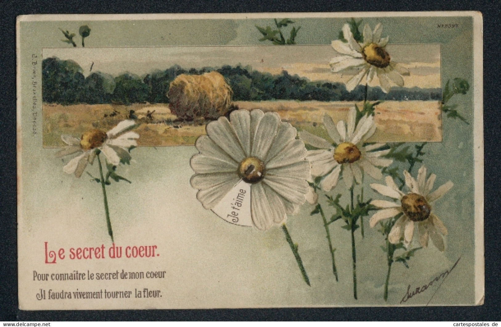Mechanische-AK Le Secret Du Coeur, Blumen-Orakel  - Cartoline Con Meccanismi