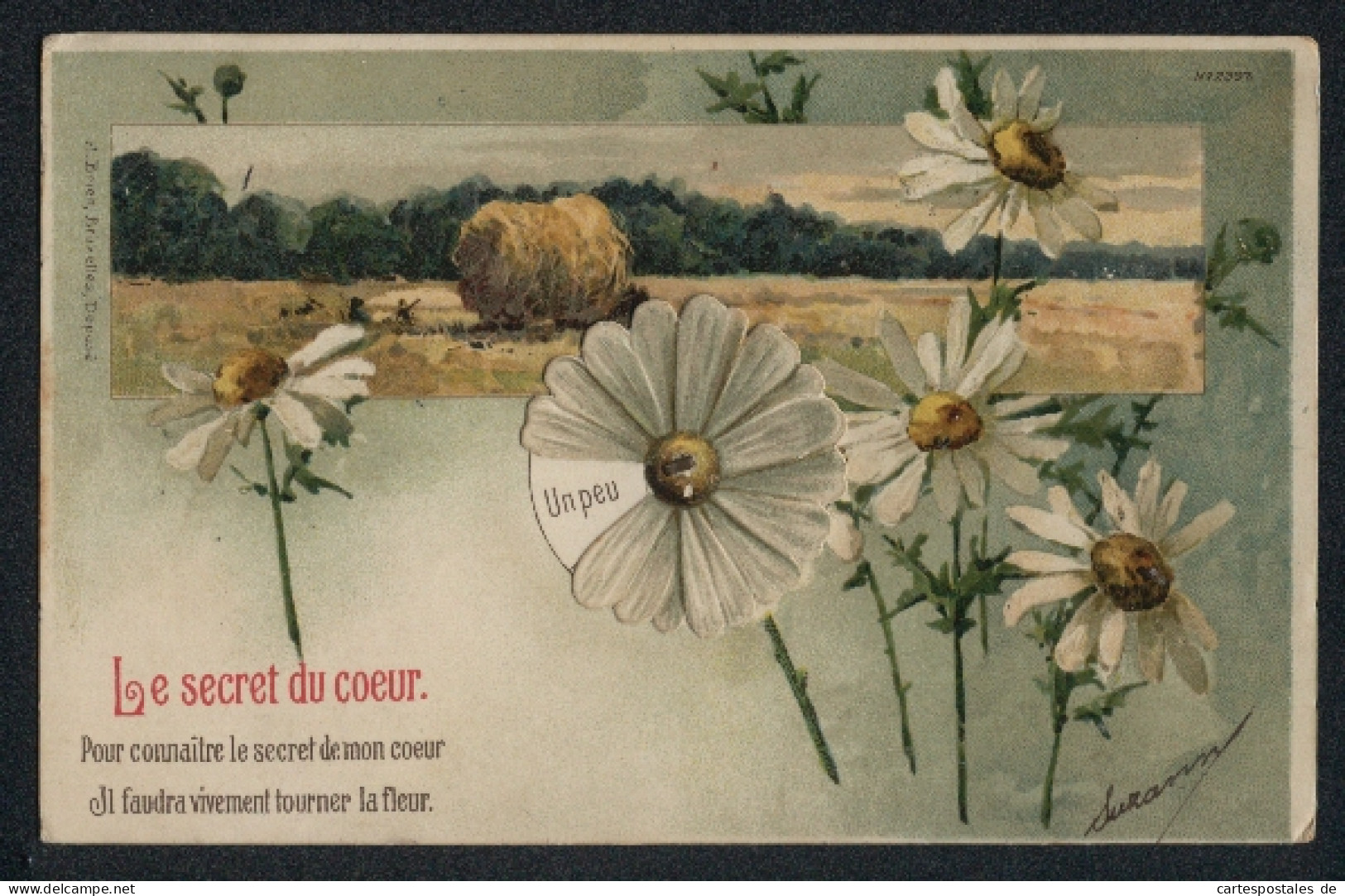 Mechanische-AK Le Secret Du Coeur, Blumen-Orakel  - Cartoline Con Meccanismi